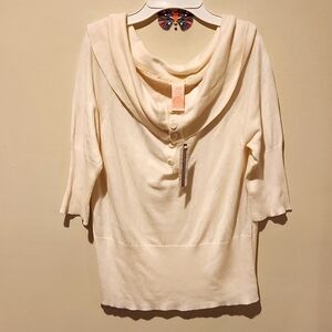 NWT! TULLE HALF BUTTON COWL NECK SWEATER TOP, LARGE
